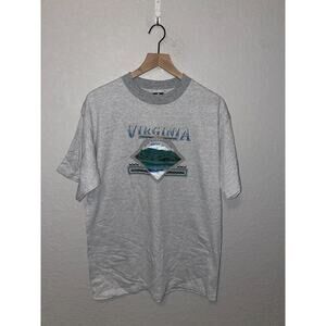 Vintage Blue Ridge Mountains Shirt Virginia Gray Graphic Tee Striped VTG 90s L